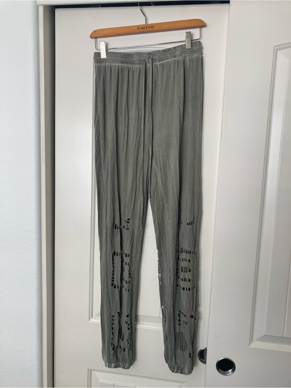POL Mineral Wash Cutout Jogger Pants Olive Green Size Medium
